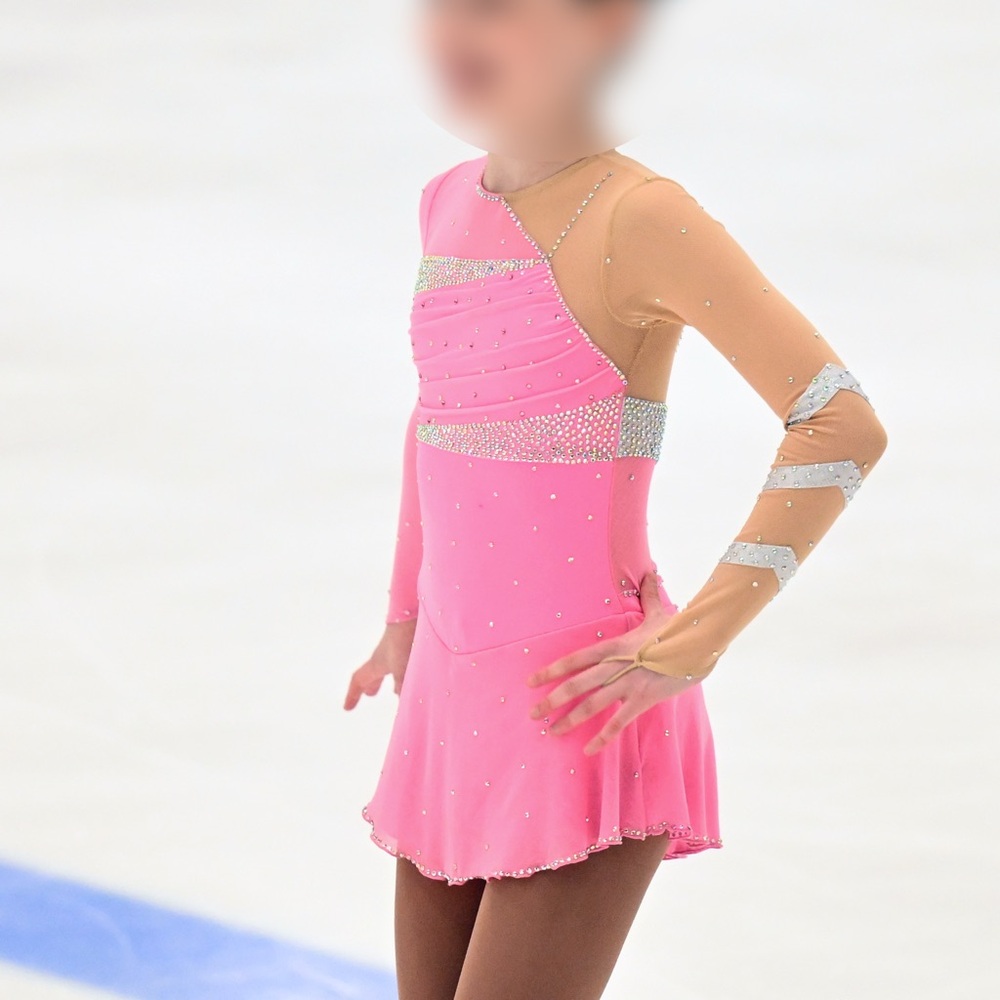 Pink Figure Skating Dress with lots of stones, child size 10